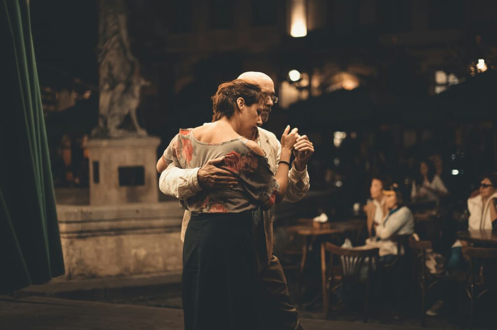 Two old tango dancers enjoying a dance